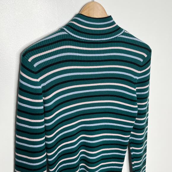 ModCloth Womens Long Sleeve Turtleneck Ribbed Sweater XL Green Stripe Sparkle - Picture 6 of 8